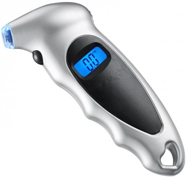 Digital Tire Pressure Gauge 150 PSI 4 Settings for Car Truck Bicycle with Backlit LCD and Non-Slip Grip, Silver (1 Pack)