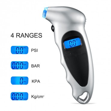 Digital Tire Pressure Gauge 150 PSI 4 Settings for Car Truck Bicycle with Backlit LCD and Non-Slip Grip, Silver (1 Pack)