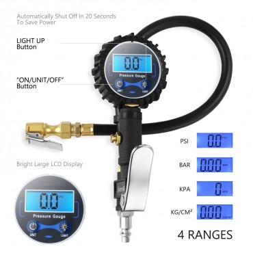 Digital Tire Inflator with Pressure Gauge, 250 PSI Air Chuck and Compressor Accessories Heavy Duty