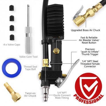 Digital Tire Inflator with Pressure Gauge, 250 PSI Air Chuck and Compressor Accessories Heavy Duty