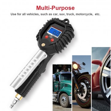 Digital Tire Pressure Gauge, 255 PSI Tire Inflator Air Chuck and Compressor Accessories Heavy Duty