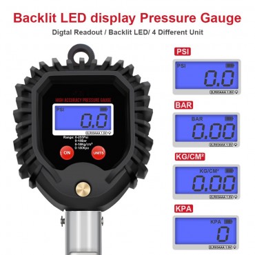 Digital Tire Pressure Gauge, 255 PSI Tire Inflator Air Chuck and Compressor Accessories Heavy Duty