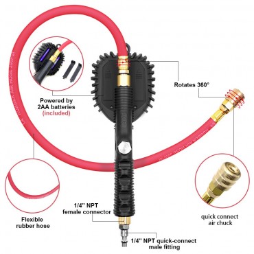 Digital Tire Pressure Gauge, 255 PSI Tire Inflator Air Chuck and Compressor Accessories Heavy Duty