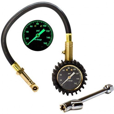 Tire Pressure Gauge with Interchangeable Dually Air Chuck - 160 PSI