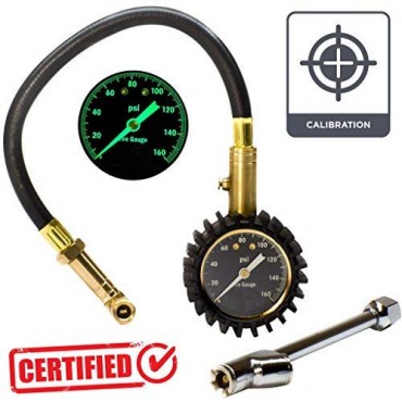 Tire Pressure Gauge with Interchangeable Dually Air Chuck - 160 PSI