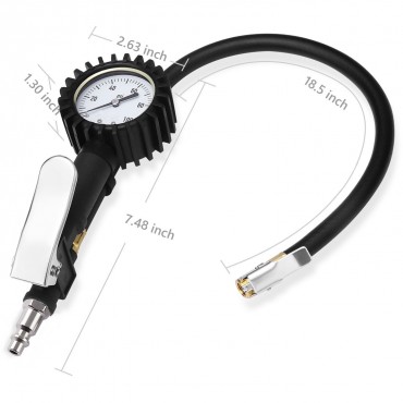 Tire Inflator with Pressure Gauge, 100 PSI Air Chuck Compressor Accessories Mechanical Heavy Duty with Rubber Hose