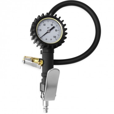 Tire Inflator with Pressure Gauge, 100 PSI Air Chuck Compressor Accessories Mechanical Heavy Duty with Rubber Hose