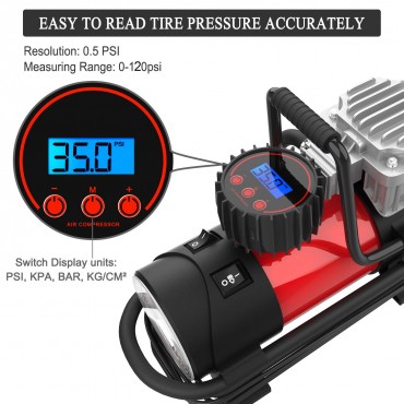 12V DC Portable Air Compressor Pump - Upgraded Digital Tire Inflator with Gauge 140W 120 PSI