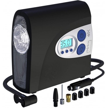 Tire Inflator 12V DC Air Compressor Portable Electric Pump Digital Pressure Gauge, New Improved Version.