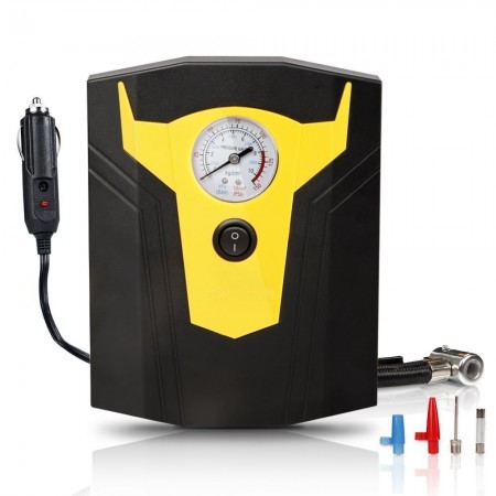 12V DC Portable Electric Auto Air Compressor Pump to 150 PSI, Tire Inflator with Gauge 3 High-air Flow Nozzles Adaptors